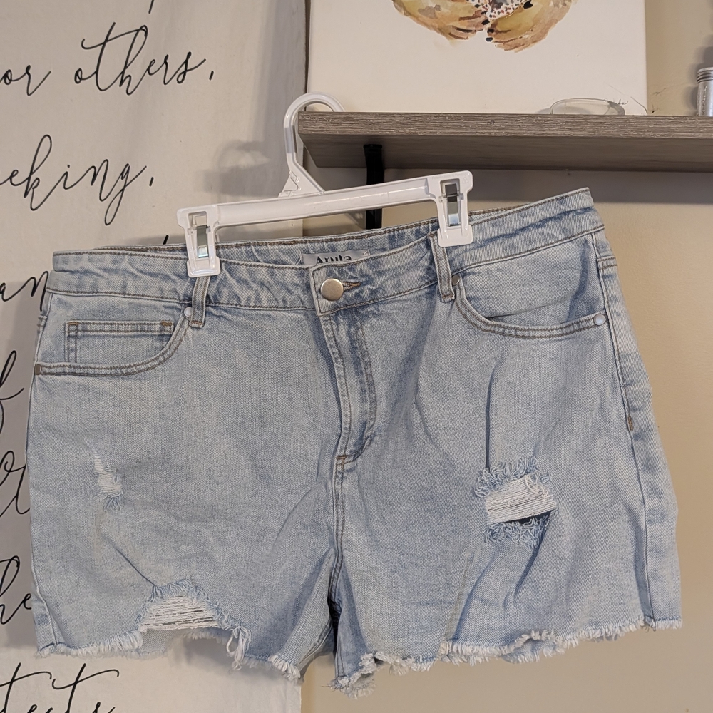 Women's Light Blue Distressed Denim Shorts